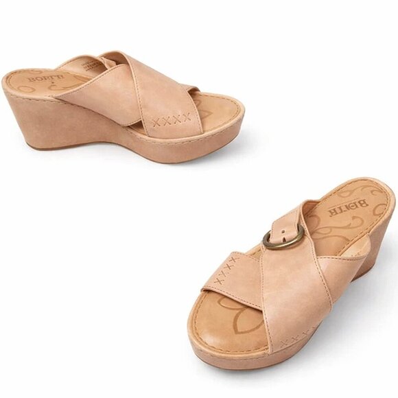 Born Shoes - BORN Mai Wedge Sandals | Natural Leather Boho Comfort | Size 8M